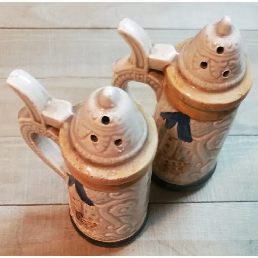 Vintage Ceramic Salt & Pepper Shakers Shaped Like German Beer Steins